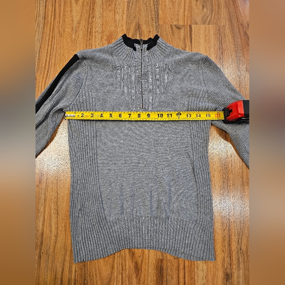 Vintage Style & Co. Gray and Black Ribbed Quarter-Zip Sweater - Picture 4 of 10